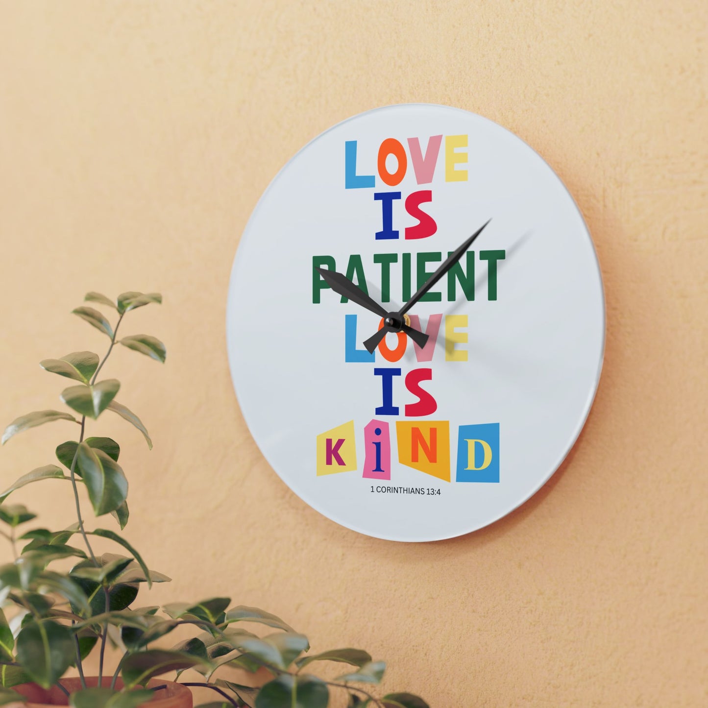 The Godly Lily Pads Colorful "Love Is Patient Wall Clock", Inspirational Home Decor, Motivational Gift, Modern Wall Art, Christian Gift, Unique Accent Piece
