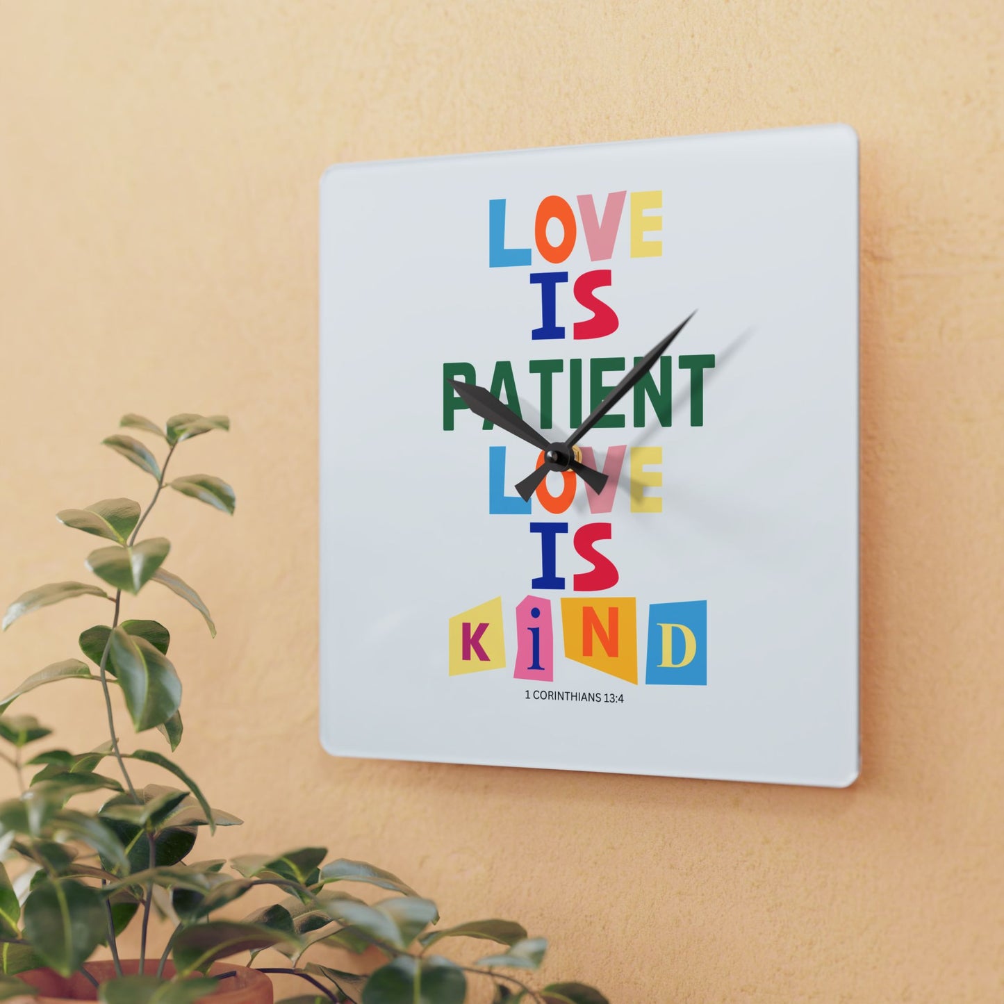 The Godly Lily Pads Colorful "Love Is Patient Wall Clock", Inspirational Home Decor, Motivational Gift, Modern Wall Art, Christian Gift, Unique Accent Piece