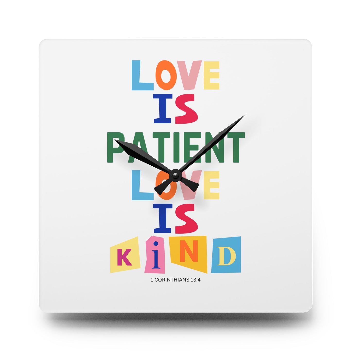The Godly Lily Pads Colorful "Love Is Patient Wall Clock", Inspirational Home Decor, Motivational Gift, Modern Wall Art, Christian Gift, Unique Accent Piece