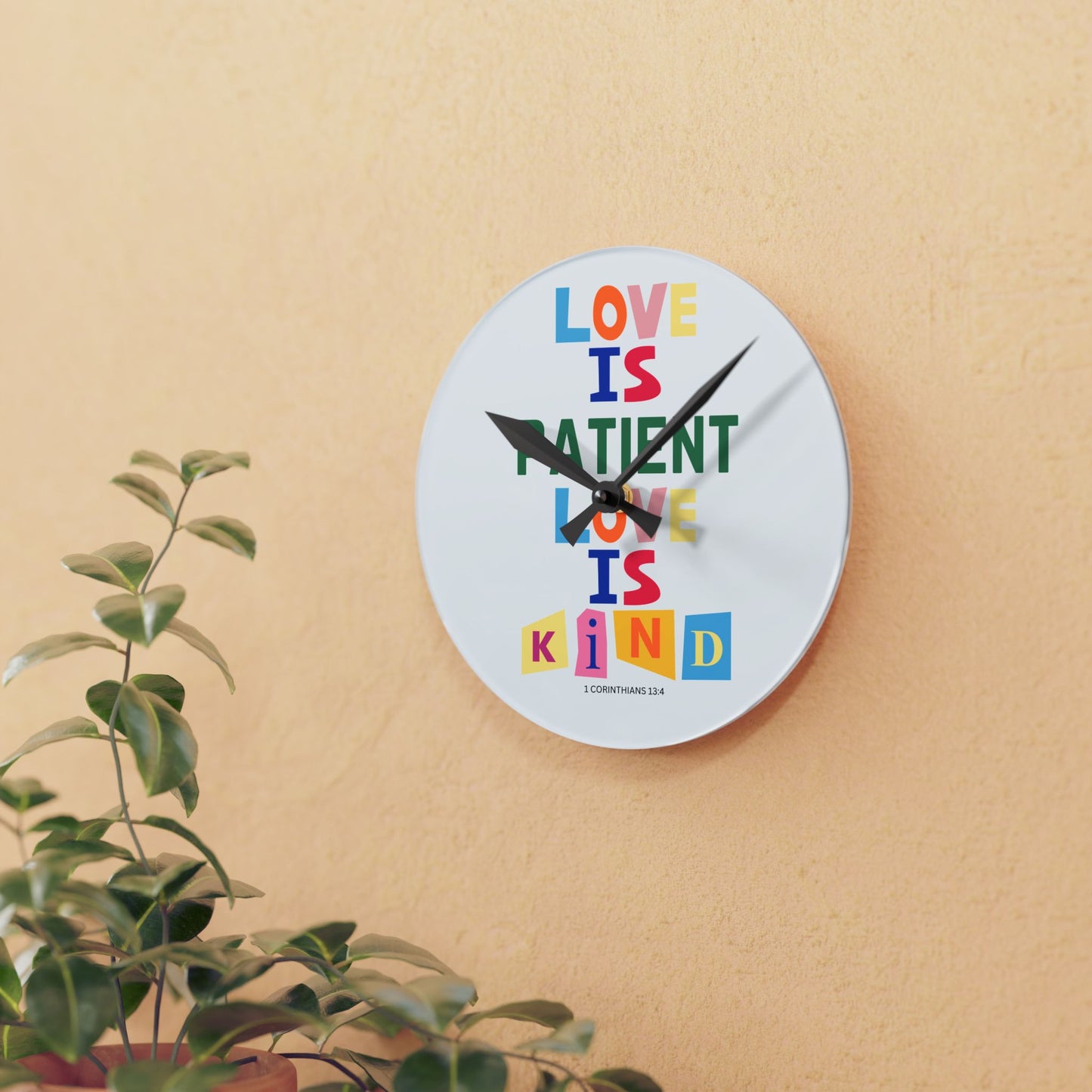 The Godly Lily Pads Colorful "Love Is Patient Wall Clock", Inspirational Home Decor, Motivational Gift, Modern Wall Art, Christian Gift, Unique Accent Piece
