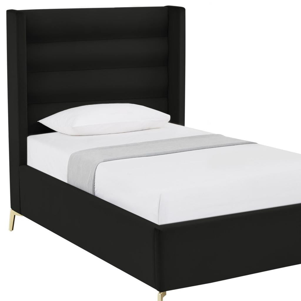 Black Velvet Upholstered Full Bed Frame
