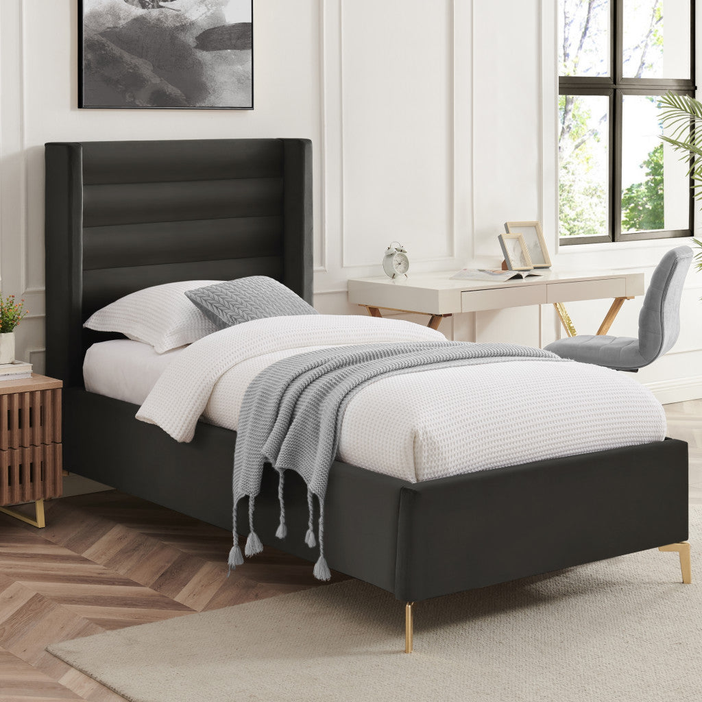 Black Velvet Upholstered Full Bed Frame