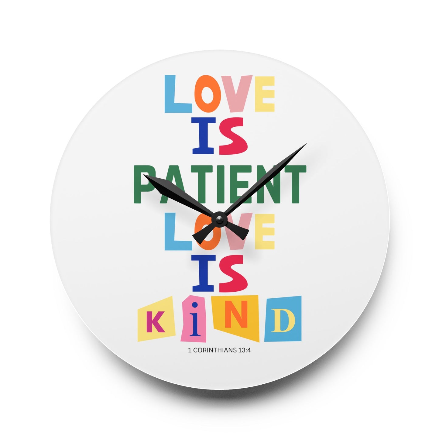 The Godly Lily Pads Colorful "Love Is Patient Wall Clock", Inspirational Home Decor, Motivational Gift, Modern Wall Art, Christian Gift, Unique Accent Piece